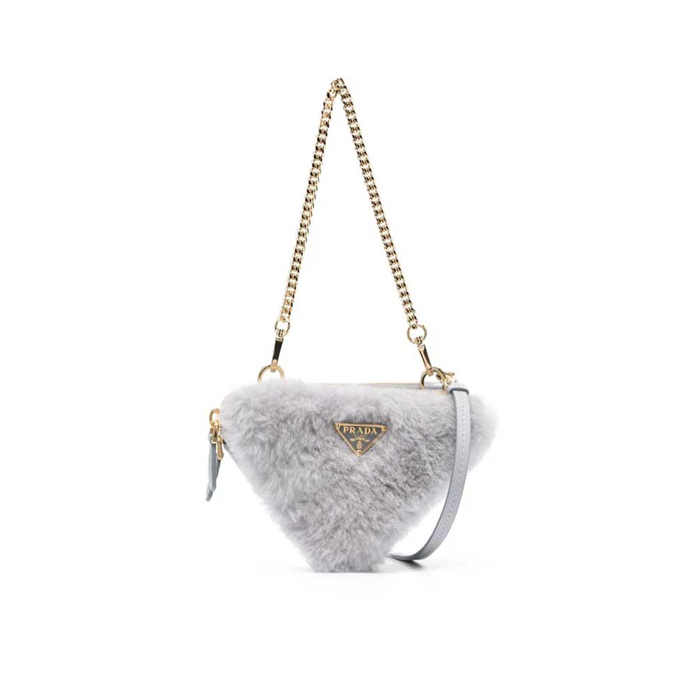 Pra*a mini shearling crossbody bag in gray 1nr015 (15*10cm)